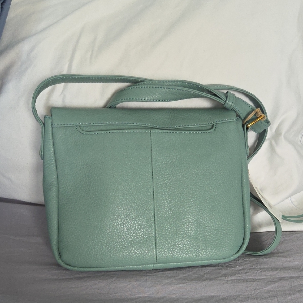 Pale Green Crossbody Bag with Gold Hardware and Flap Closure - Picture 9 of 12